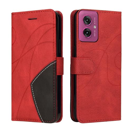 XINNI Protective Phone Case for Motorola Moto G55, PU/TPU Vintage Flip Leather Shockproof Cover Magnetic Book Style Wallet, Red