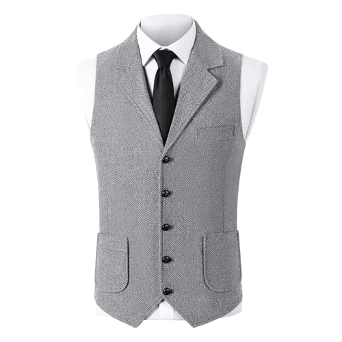 Men's Tweed Suit Vest Western Herringbone Wool Casual Button down Waistcoat Outfits