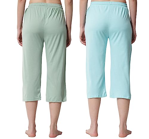 Image of Fflirtygo Women's Cotton Plain Calf Length Capri | Nightwear Short Pyjama | 3 /4th Solid Pyjama Pant | Regular Fit Casual & Lounge Wear Capri Combo (Pack of 2)