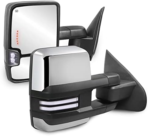 MOSTPLUS Power Heated Towing Mirrors Compatible with 2014-2018 Chevy Silverado GMC Serria w/Sequential Turn Light, Clearance Lamp, White Running Light (Set of 2)-Chrome Not for Diesel Truck