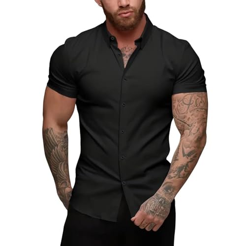 Men’s Slim fit Muscle Dress Shirts Short Sleeve Button Down Shirts for Men Wine Red2