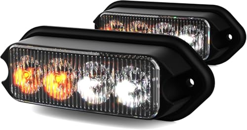 KAMOPA 2PCS LED Feux Stroboscopique, 4 LED Lampe Flash Stroboscope Feux Clignotant Warining Beacon Lights Barre Lumière d'urgence,12V/24V Montage en Surface, Ambre Blanc