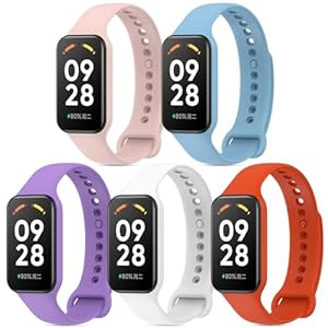 CHULN 5 Pièces Bracelet Compatible avec Xiaomi Smart Band 8 Active et Redmi Smart Band 2, Bracelets de Remplacement Souple Silicone Sport Réglable pour Xiaomi Smart Band 8 Active.