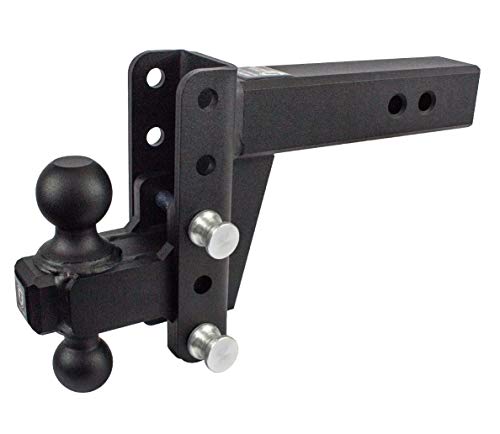 BulletProof Hitches 2.5" Adjustable Heavy Duty (22,000lb Rating) 4" Drop/Rise Trailer Hitch with 2" and 2 5/16" Dual Ball (Black Textured Powder Coat, Solid Steel)