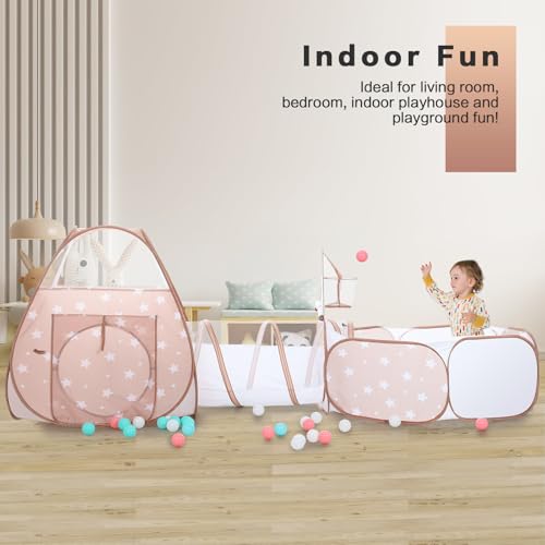 Image of PigPigPen 3 in 1 Kids Play Tent with Play Tunnel and Ball Pit, Toddler Clibing Toys for Boys & Girls, Pop Up Playhouse Toys for Baby Indoor Outdoor, Gift for 3+ Year Old Child
