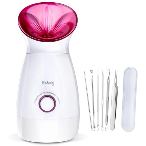 Facial Steamer, Wolady Nano Ionic Face Steamer 200ml,3 in 1 Multifunctional,Hot Mist Moisturizing Sprayer for Pores Towel Warmer Indoor Humidifier Home Sauna SPA Bonus Blackhead Extractor Kit,Pink