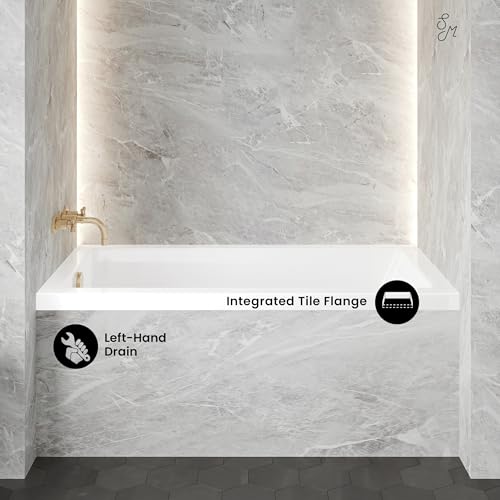 Image of Swiss Madison Voltaire 54 inch x 30 inch Acrylic Glossy White, Alcove, Integral Left-Hand Drain, Bathtub