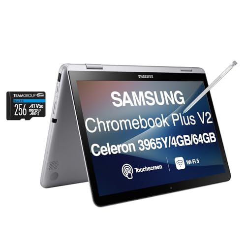 Image of Samsung Chromebook Plus V2 12.2 inch Business 2-in-1 Laptop (Intel Celeron 3965Y, 4GB LPDDR3, 64GB SSD, Active Pen, WiFi 5, Webcam, Chrome OS) w /256GB microSDXC Card