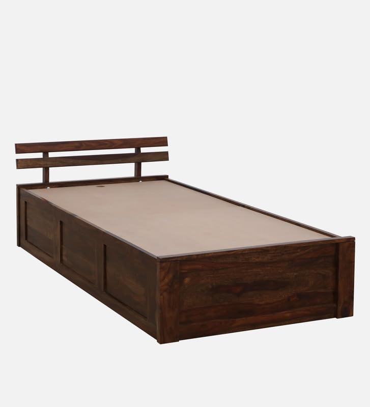 Image of Solid Sheesham Wood Admire Single Bed with Box Storage | Wooden Single Bed Cot Palang Furniture for Bedroom Living Room Home and Hotel (Provincial Teak Finish)
