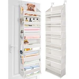 ULG Over The Door Organizer with 6 Large Pockets 12 Side Pockets, 50lbs Weight Capacity Door Hanging Organizer for Bedroom, Bathroom, Pantry, Nursery Storage, Beige