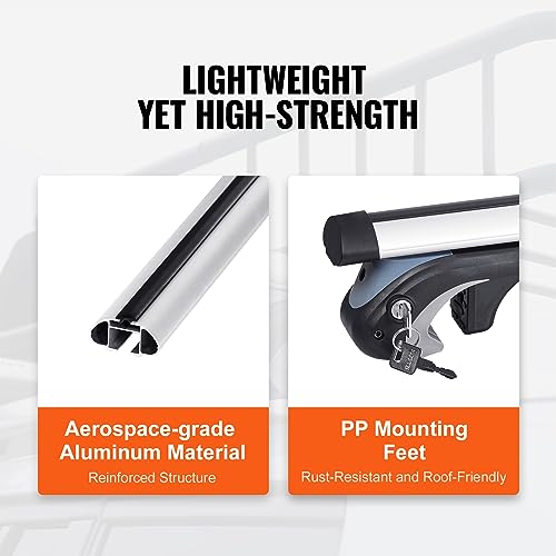 VEVOR Dachträger Universal Dachgepäckträger Auto Alu Querträger 90 kg Tragkraft, für erhöhte Seitenschiene mit Lücke, passend Innenabstand des Dachbalkens 19-118 cm, Rohrdurchmesser 28-68 mm