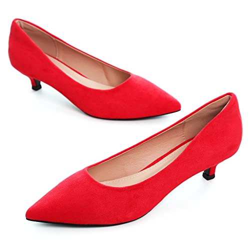 Image of Women's Low Kitten Heel Pumps Classic Fashion Dress Pumps Simple Heeled Shoes for Office Work