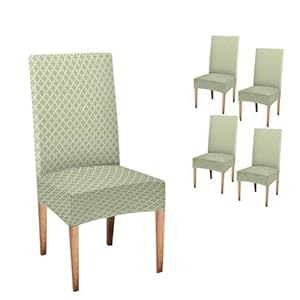Chair Cover Set of 4 Green Plaid Slipcover Chairs Covers Kitchen Elastic Chair Cover for Living Room, Restaurant, Wedding