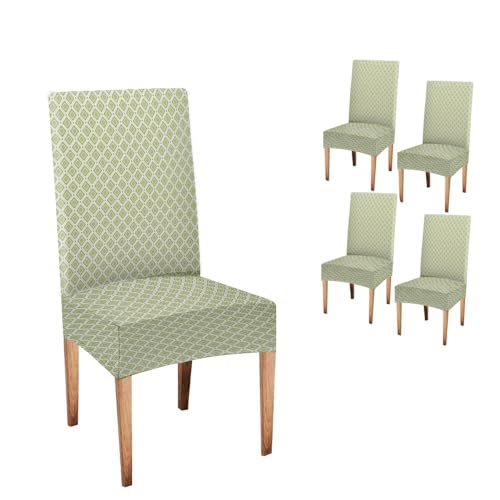Chair Cover Set of 4 Green Plaid Slipcover Chairs Covers Kitchen Elastic Chair Cover for Living Room, Restaurant, Wedding