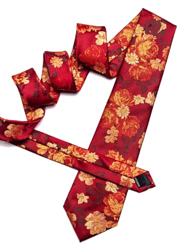 Image of Barry.Wang Men Tie Set Floral Paisley Silk Necktie Pocket Square Cufflinks Formal Wedding Party Business