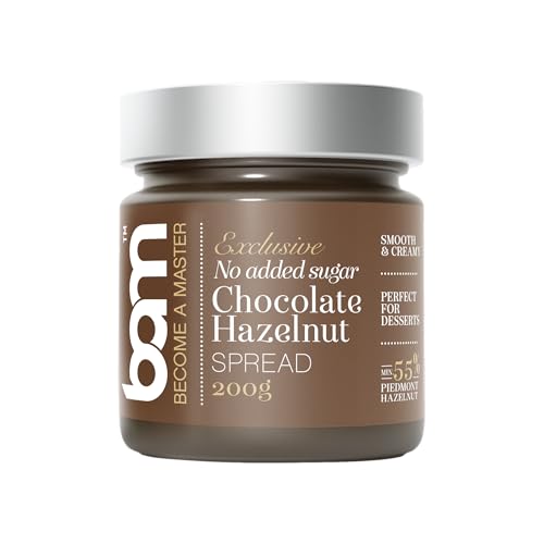 BAM Crema de Avellana y Cacao sin Azúcar, 200 g – Crema de Cacao con 55% de Avellanas del Piamonte y Edulcorantes Naturales
