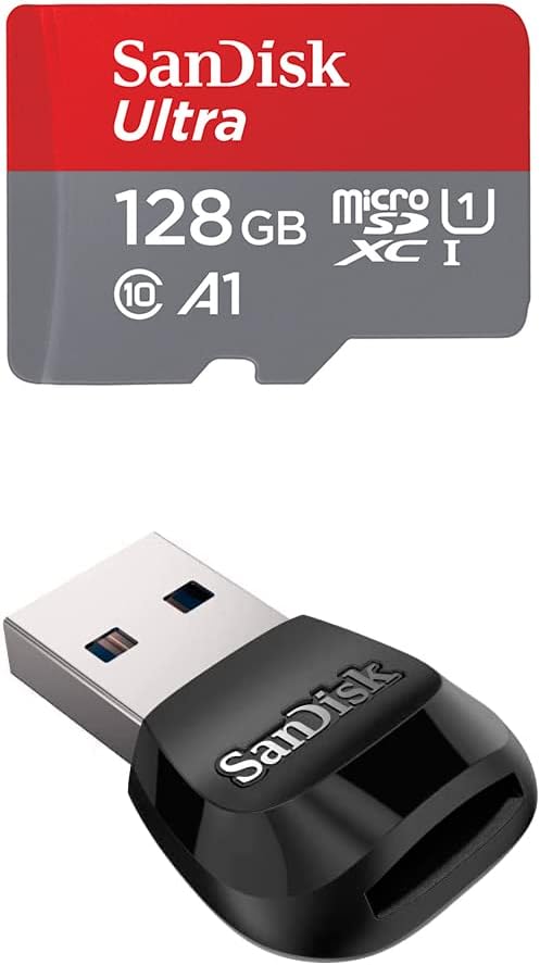 SanDisk 128GB Ultra microSDXC UHS-I Memory Card with Adapter โ Up to 140MB/s with SanDisk MobileMate USB 3.0 microSD Card Reader