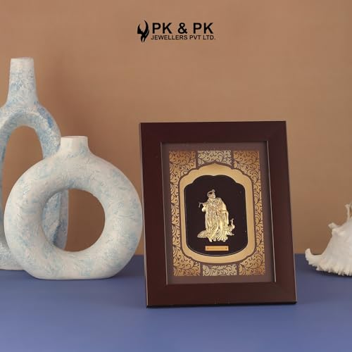 Image of Pk & Pk Jewellers Radhe Krishna 24kt Pure Gold Art Frame - Beautiful Artwork For Home Decor - Rectangular God Photo Frame, Golden Wall Frame (20 x 25 Cm), Well-Crafted Multicolour Frame For Decor