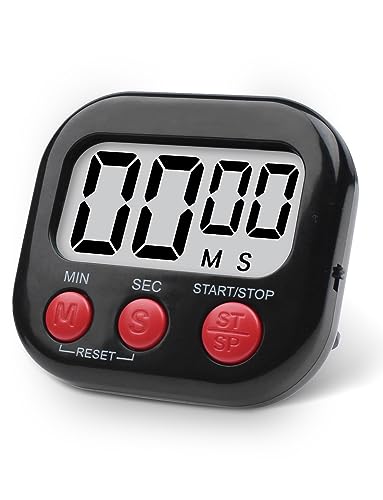 Pitasha Timer da Cucina Digitale, Cronometro Timer Magnetico con Allarme, Forte e Ampio Display LCD per Cucina, Bagno, Aula (Nero-rosso)