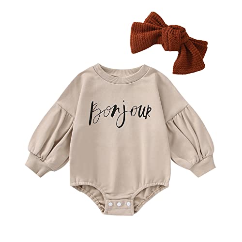 Image of Douhoow Cute Baby Sweatshirt Romper Waffle Knit Baby Clothes Infant Girl Boy Fall Winter Outfits