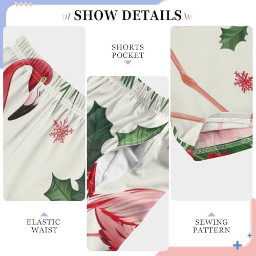 Flamingo Christmas Floral Boys Long Pants Soft Trousers Elastic Waist Kids Lounge Bottoms with Pockets S-XL4