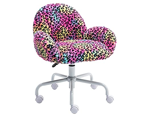 Kmax Kids Desk Chair, Cute Fur Swivel Rolling Vanity Armchair for Girls Boys, Red Leopard Kmax Kids Desk Chair, Cute Fur Swivel Rolling Vanity Armchair for Girls Boys, Red Leopard