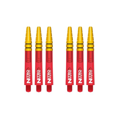 RED DRAGON Nitrotech Intermediate Red and Gold Dart Stems - 2 sets per pack (6 stems in total)