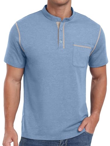 Image of Sailwind Mens Henley Shirts Short Sleeve Summer Casual Classic Cotton T Shirts Pocket Button Shirt