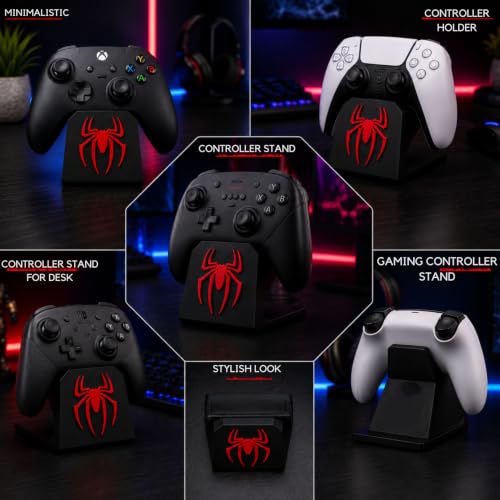 Image of PS5 Controller stand for Desk Gaming controller stand Xbox | Joystick Stand Controller Holder Gamepad Stand & Gaming PS5 Accessory | Compatible with Xbox ONE, PS5, PS4, PC, Steelseries Remote | Black + Red | Superhero Spider-Themed