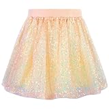 XiaoMoSha Girls Sparkly Sequin Elastics Waist Shiny Skirts School Outfits for Little Girls Ballet Tutu Dance Party Birthday Fashion Clothes Princess Outfits for Kids Rose Gold 5-6 Years