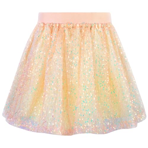 XiaoMoSha Girls Sparkly Sequin Elastics Waist Shiny Skirts School Outfits for Little Girls Ballet Tutu Dance Party Birthday Fashion Clothes Princess Outfits for Kids Rose Gold 5-6 Years