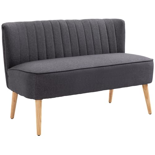 HOMCOM Sofa 2 Sitzer Couch, Kleine Loveseat mit Leinen-Optik Modern Polstersofa für Wohnzimmer, Schlafzimmer, kleinen Raum, Dunkelgrau 117 x 56,5 x 77 cm