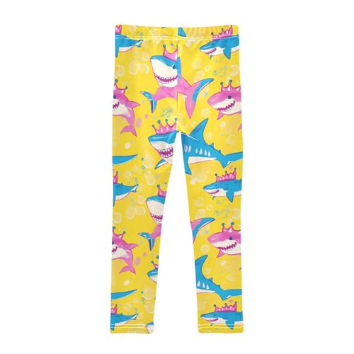 Sharks Wearing Crowns Girls' Leggings Toddler Doodles Blue Colors Kids Yoga Pants Dance Active Tights 4T2