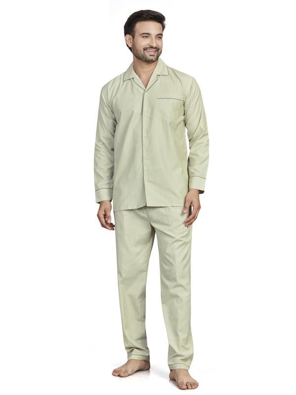 Pick N Pick Woven Cotton RICHED with Polyester Mens Nightsuit with Fully Elastic Pajama and Buttoned TOP