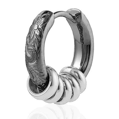 【Cisst Liber】ピアス メンズ 片耳 ハワイアンジュエリー 金属アレルギー対応 アレルギー対応 つけっぱなし 錆びない サージカルステンレス ステンレス リングピアス フープピアス フープ リング付き ギフト プレゼント ブラック 黒色 黒 シル