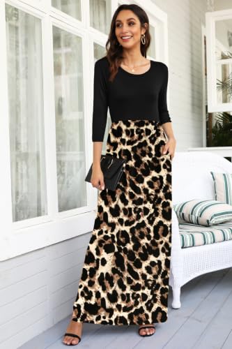 Image of WNEEDU Women's 3 /4 Sleeve Casual Loose Long Maxi Dresses with Pocket