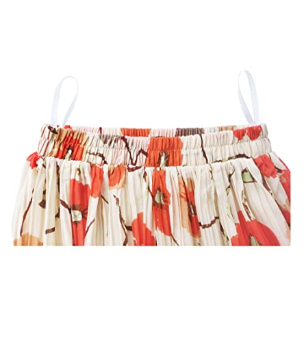 Kingfancy Women'S Pleated Skirt Chiffon Elastic Waist A-Line Midi Length Skirt Ivory Flower L thumb #3