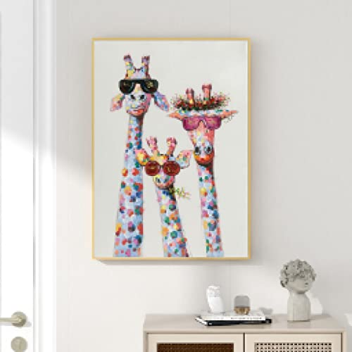 Toile girafe avec lunettes peinture couleur vive grand format sans cadre deco mur