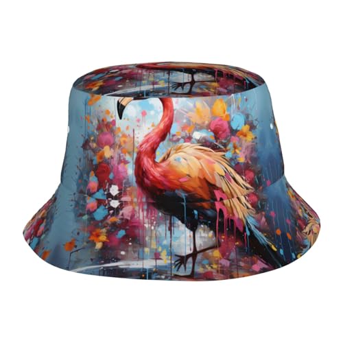 Sombrero de pescador de playa de flamencos coloridos, reversible, unisex, sombrero de cubo de longitud completa para adultos, sombrero de cubo de 5 paneles