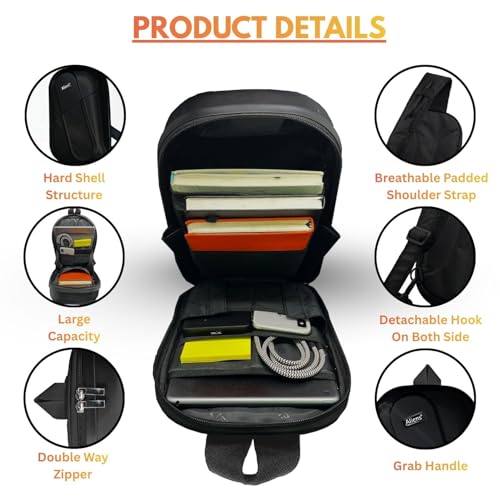 Image of Tukzer ABS Hard Shell Sling Bag Aliens Series 180Open Crossbody Side Shoulder Bag for Mens, Women, Office,Travel,Everyday Mini Backpack for iPad,Tablet,Smartphone,Charger,Headphone,HDD,Camera(01-BLK)