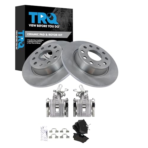 Image of TRQ Brake Pad & Rotor Kit Ceramic Compatible with 2010-2013 Audi A3 2010 A3 Quattro 2011 Volkswagen Golf 2012-2014 Jetta