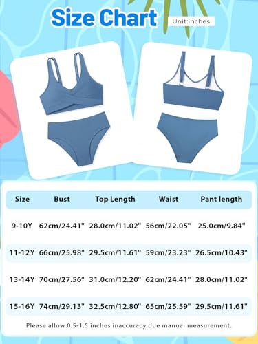 Image of Girls Swimsuit 2 Piece Bikini Set Swimwear Solid Color Bathing Suit 9-16T | Tropical Floral, Criss Cross, for Teen & Preteen