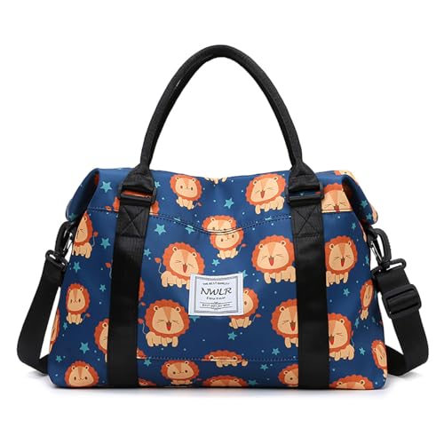 Travel Duffle Bag Weekender Overnight Bag Gym Tote with Dry and Wet Separated Pocket for Women Girls Shoulder Workout Duffel Bag Water Resistant, Cute Lions