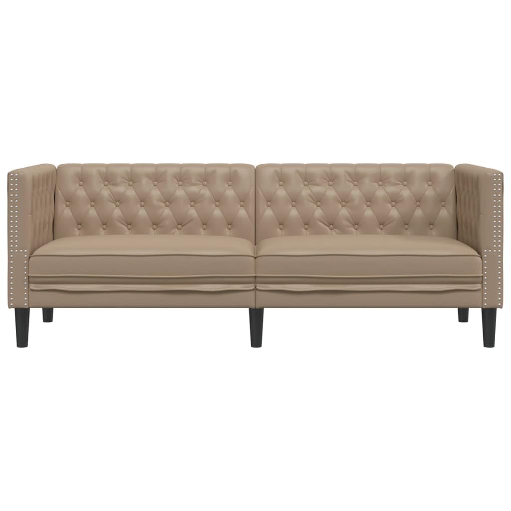 Poltrona Chesterfield a 3 Posti Cappuccino in Similpelle,Divano,Divano da Soggiorno,Design Moderno,Divano Posti Economico-372671