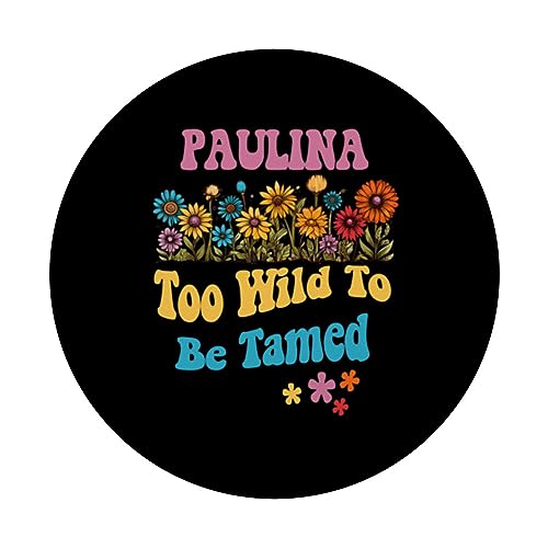PAULINA Name Cute Retro Girls Wildflower PAULINA Name PopSockets Swappable PopGrip, Black - Image 3