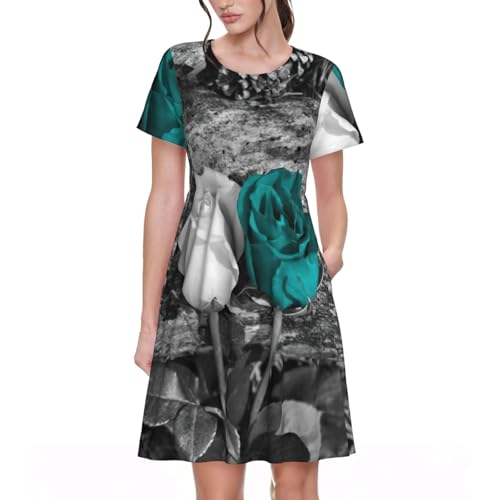 Robe d'été à imprimé rose sarcelle et gris texturé de qualité