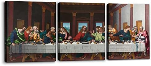 The Last Supper Painting Prints on Canvas Last Supper Wall Art Decor for Living Room Modern 3 Panels Jesus Pictures Posters Giclee Gallery Wrap Artwork Stretched Framed Ready to Hang - 12" x 16" x 3