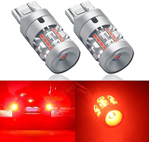 Eluseastar T20 W21/5W W21W 7443 7440 LED Bulbs Red Built in Resistor with 6000LM Extremely Bright for Car Brake Tail Light, 2 Pack