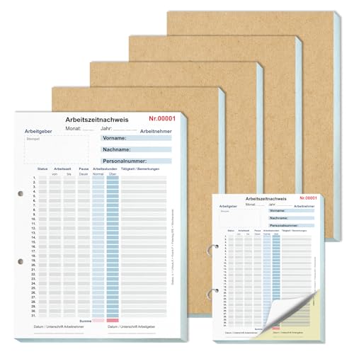 5 Bücher Stundenbuch für Arbeit A4 Arbeitszeitnachweis Block für 31 Tage Stundennachweis Monatliche mit Rückenpappe Arbeitszeiterfassung Buch Stundenzettel für Minijob Vollzeit 2x50 Blatt Weiß Gelb