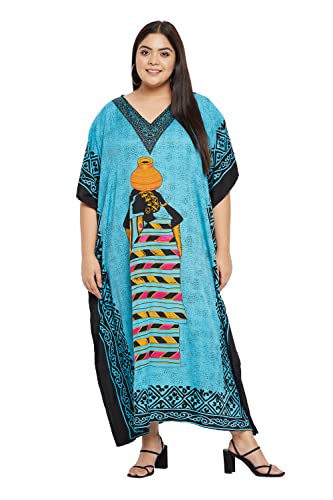 Image of Gypsie Blu Women Plus Size Kaftan Dress Beach Cover Up Maxi Dresses for Women, V-Neck Kimono Sleeve 1X-3X